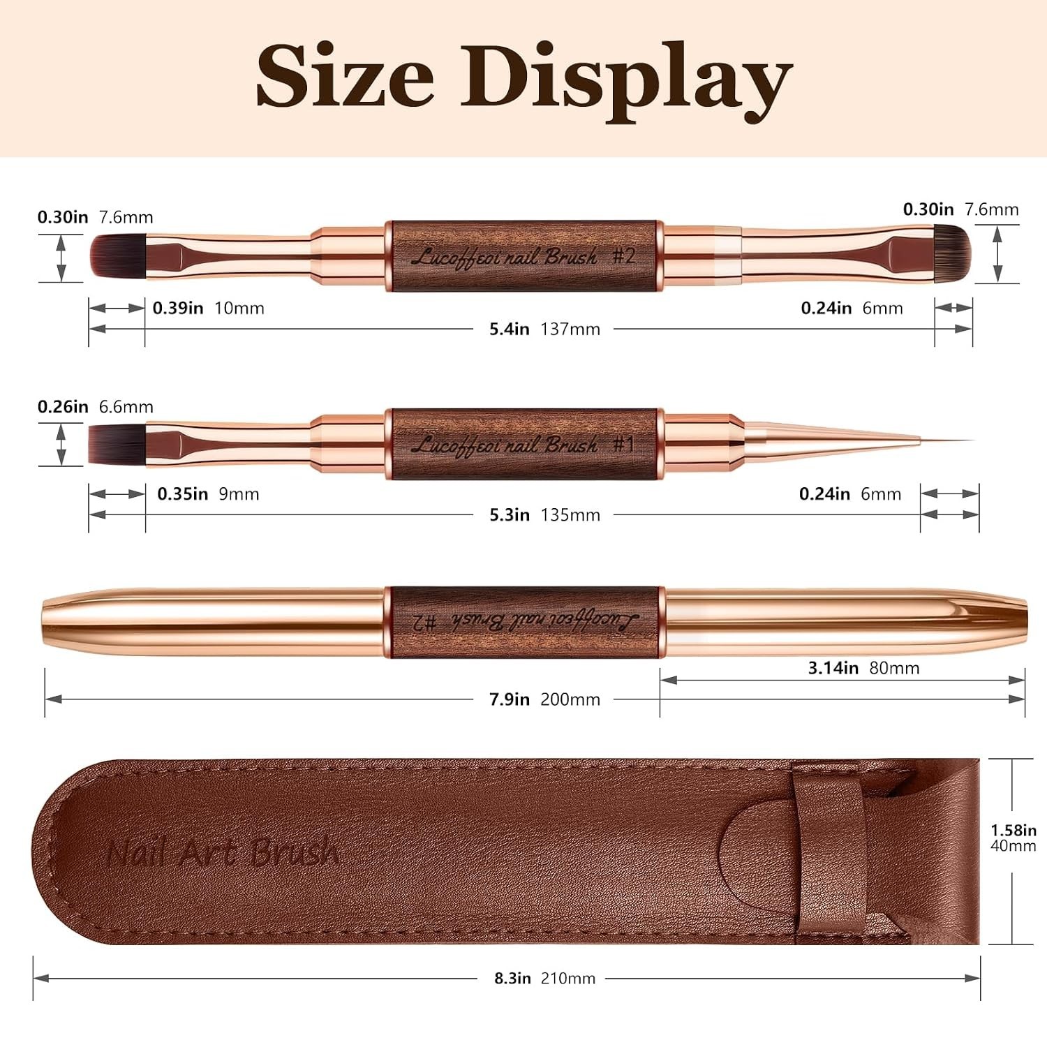Nail Brushes Set for Builder Gel & Polygel, 2-Pack Double-Ended with Wooden H…