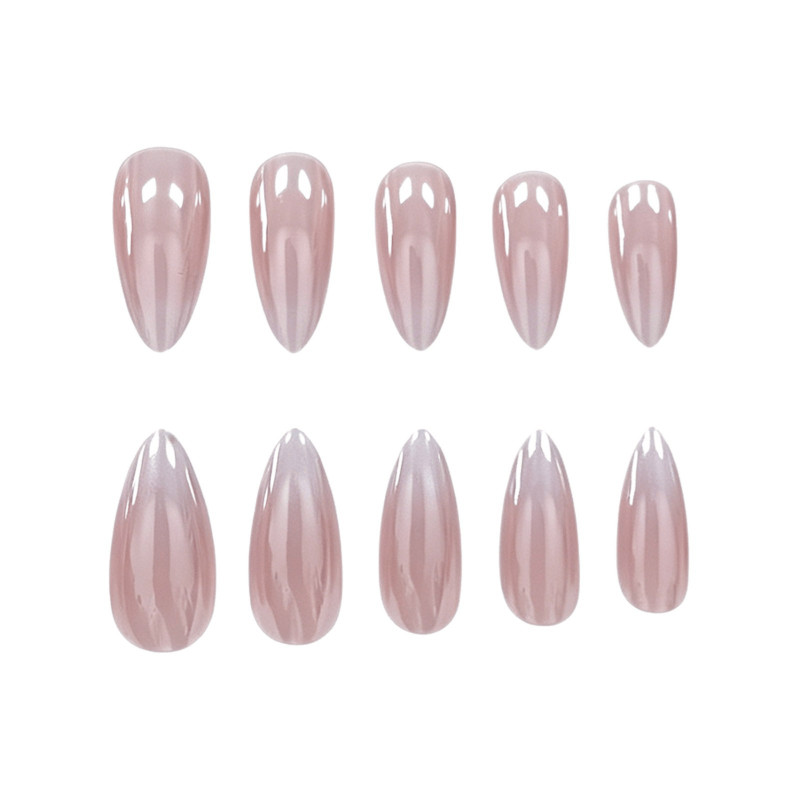 48Pcs-Long Almond Nude White Gradient French Simple Daily Press on Nails