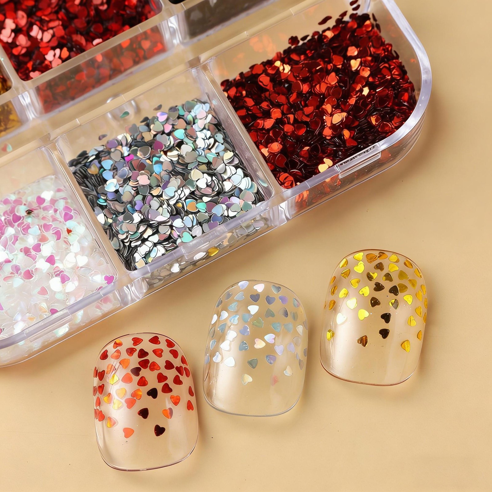 6-Grid Love Shape Sequin Kit Mini Heart Glitter for Nail Art Decoration & Crafts