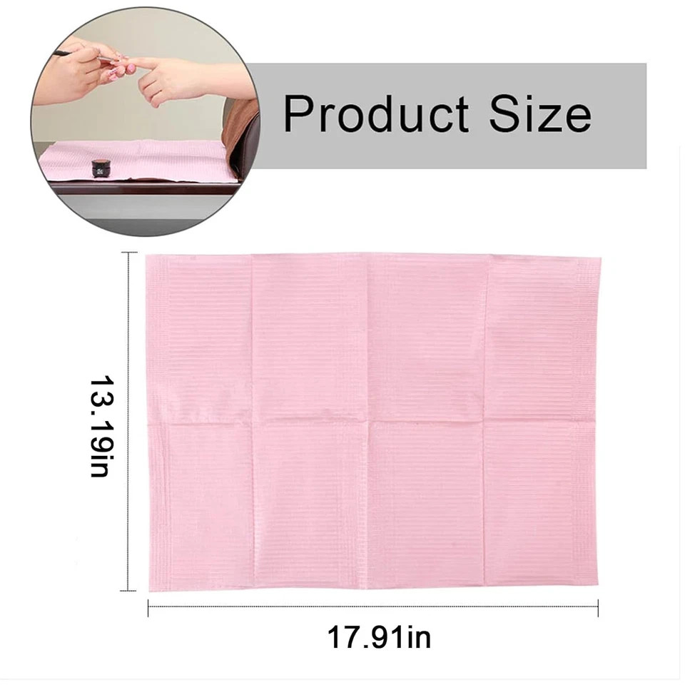 125PCS Disposable Nail Art Table Towels Mat 13 X 17 Waterproof 3 Ply Nail Pink
