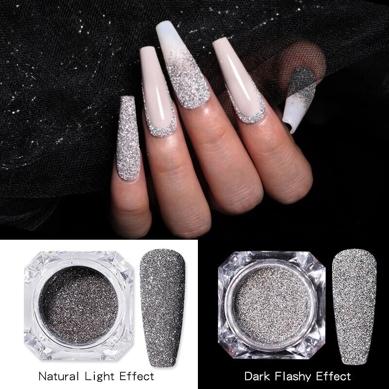 Silver Reflective Nail Disco Glitter for Gel Polish & Varnish Flash Night Effect