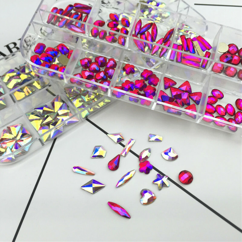 Nail Art Rhinestones Mix Flatback Glass Gems Glitter Crystals 3D Tips Decoration