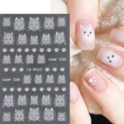 2 Sheets Cute Cat Nail Art Stickers, 5D Embossed Self-Adhesive Colorful Little