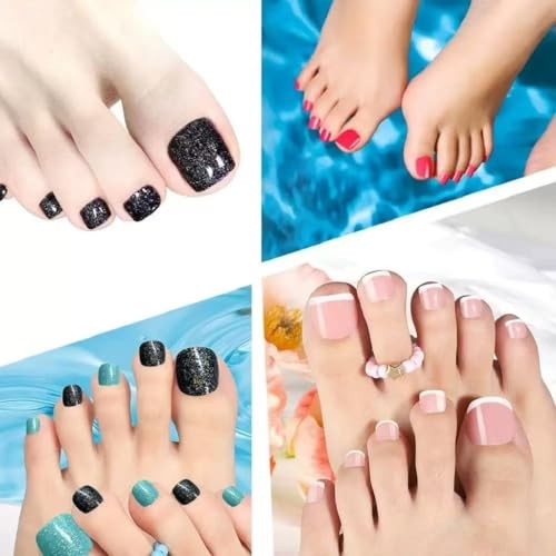 288 Pcs Short French Tip Press on Toenails, 12 Colors Square Normal Style07