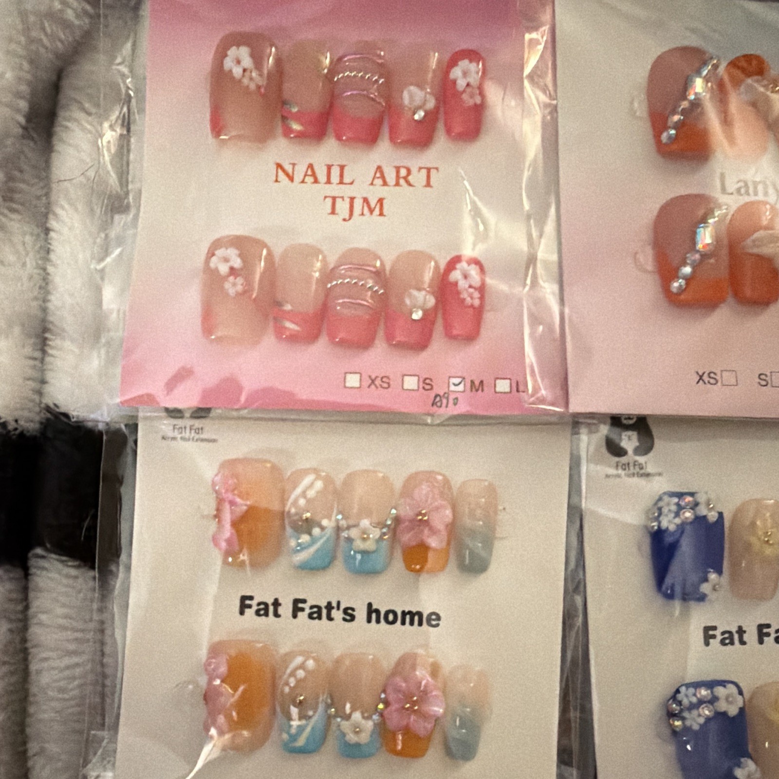 Nail Art TJM Lanyue Fat Fat’s home Press-On Nails Medium Square 3D Floral