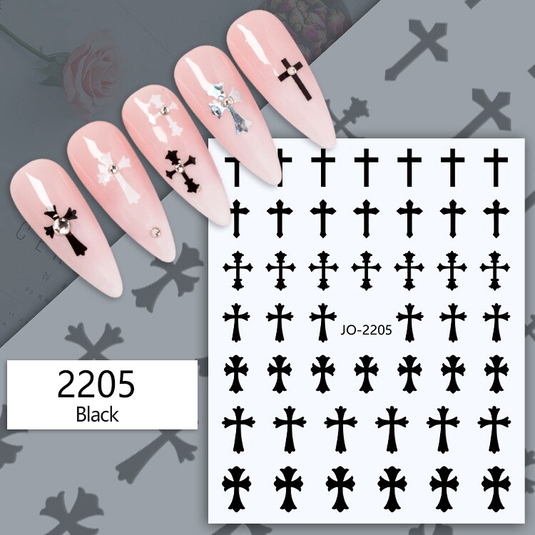 Cross Nail Art Sticker Gold Silver Black White Nail Decals 9 Colors 5 Types