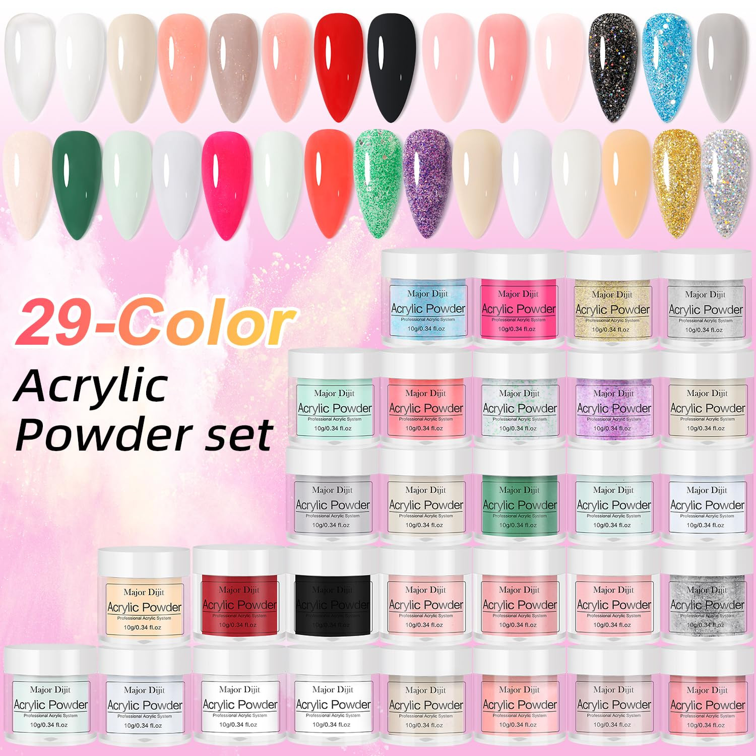 Acrylic Nails Kit Set 29 Colors with UV Lamp & Electric Drill, 2X60Ml Monomer –