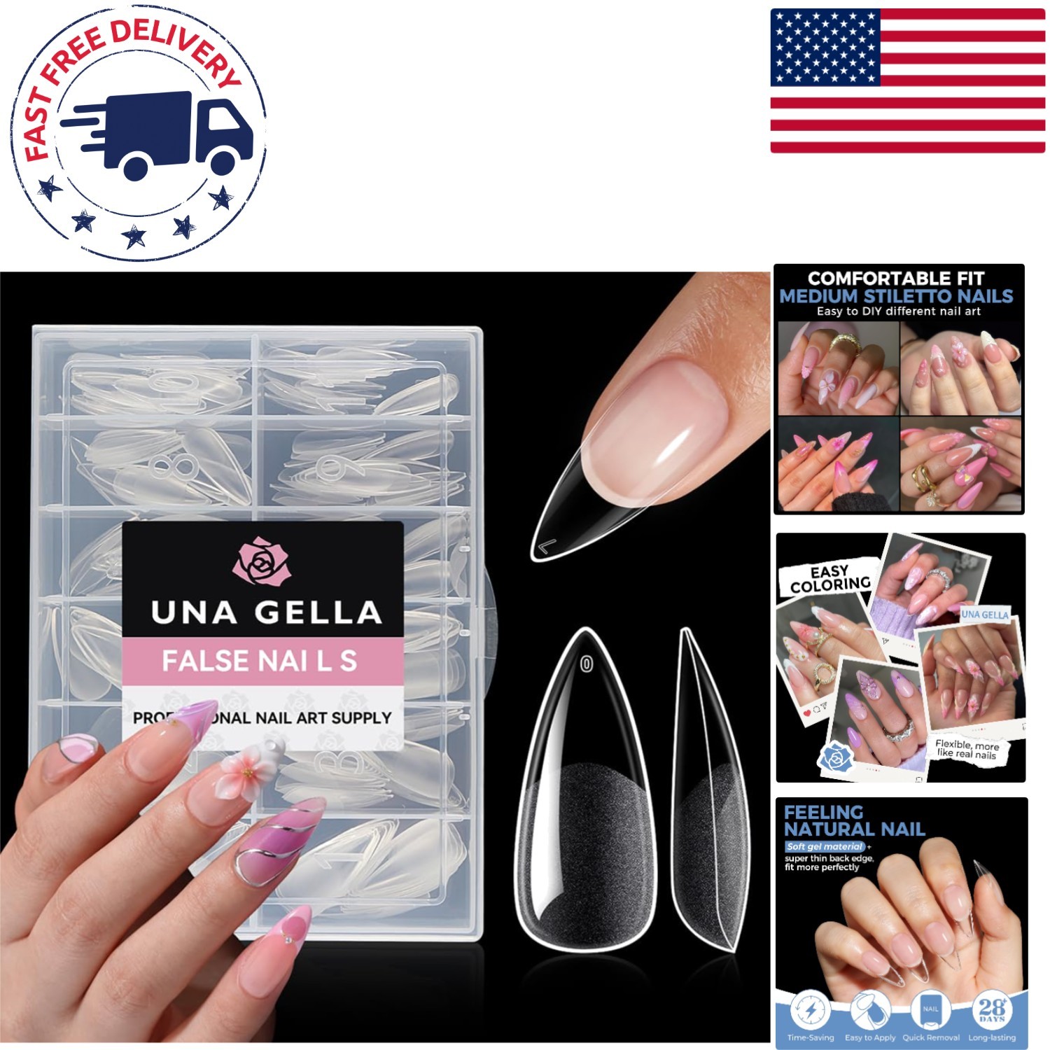 Long-Lasting Stiletto Gel Nail Tips – 216 PCS, Perfect for At-Home Nails