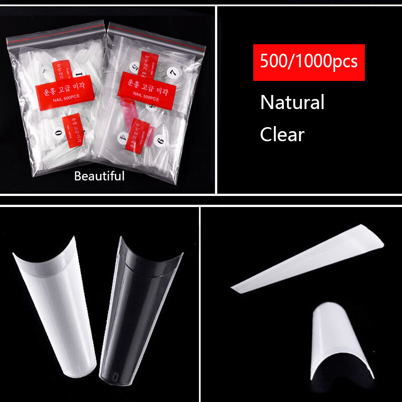 500/1000Pcs Acrylic Nail Manicure Decor Half Cover C Curve Nail Art False Tips
