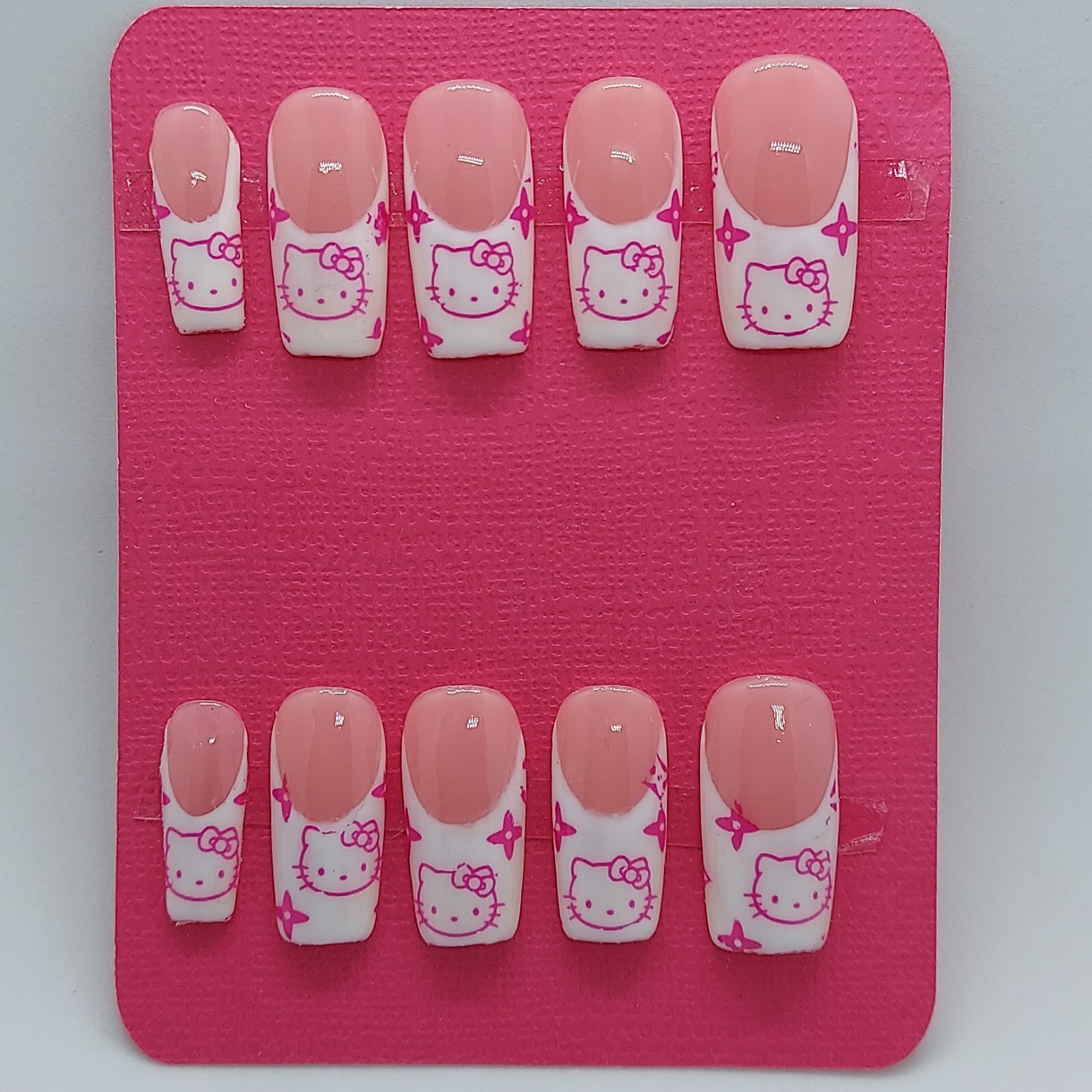 Pink Kitty HK Kawaii Kitty Foil Press on Nails French Nails