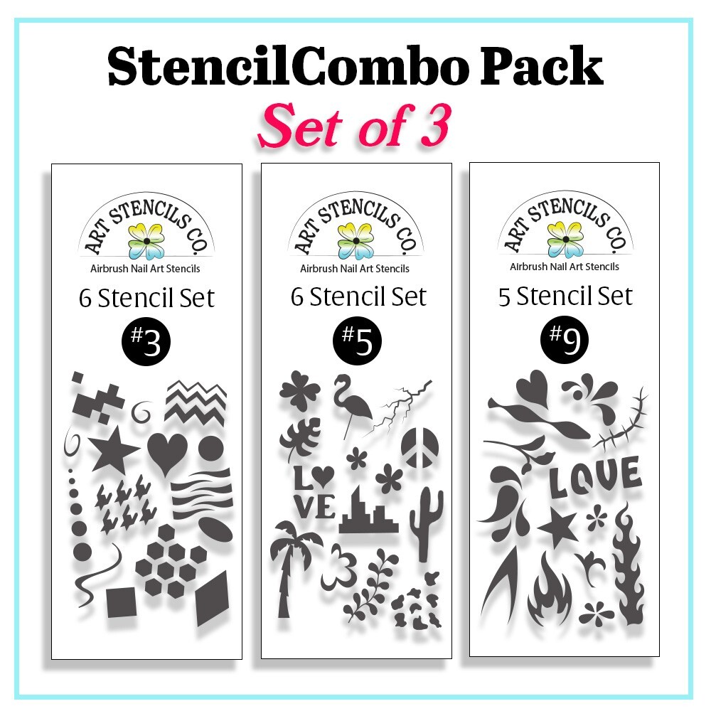 Airbrush Nail Art Design Stencil Strips SS3/SS5/SS9 Combo Pack-Set of 3 Stencils