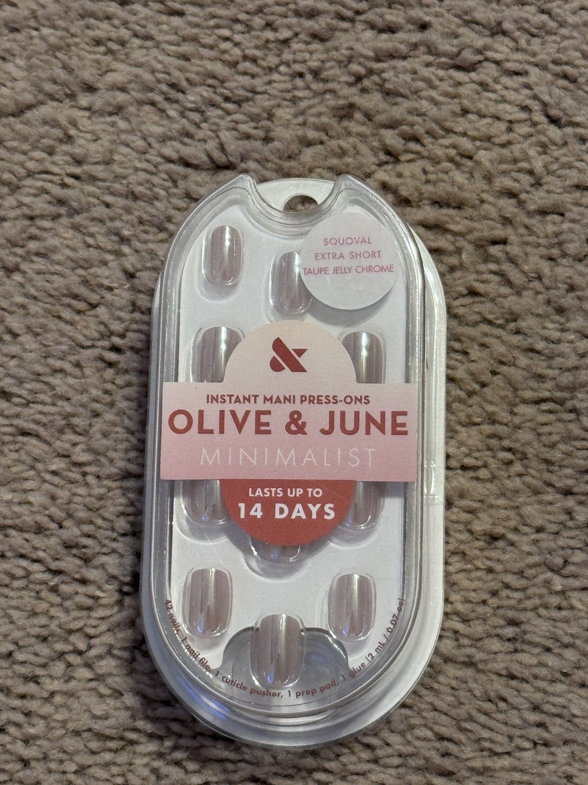 Olive and June Taupe Jelly Chrome Minimalist Instant Press-On Nails Extra Short
