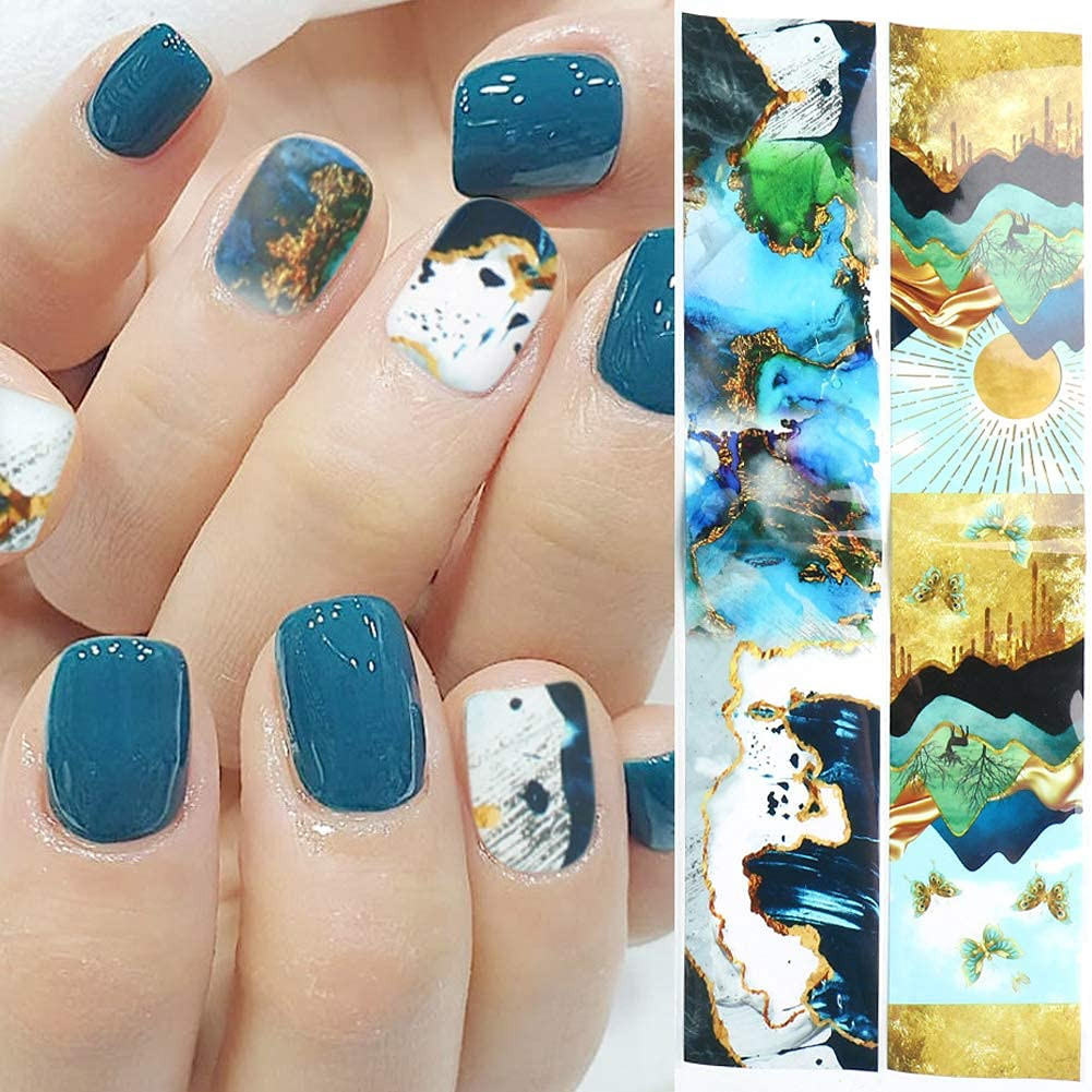 10 Sheets Marble Holographic Nail Foil Stickers DIY Nail Art Transfers Decals