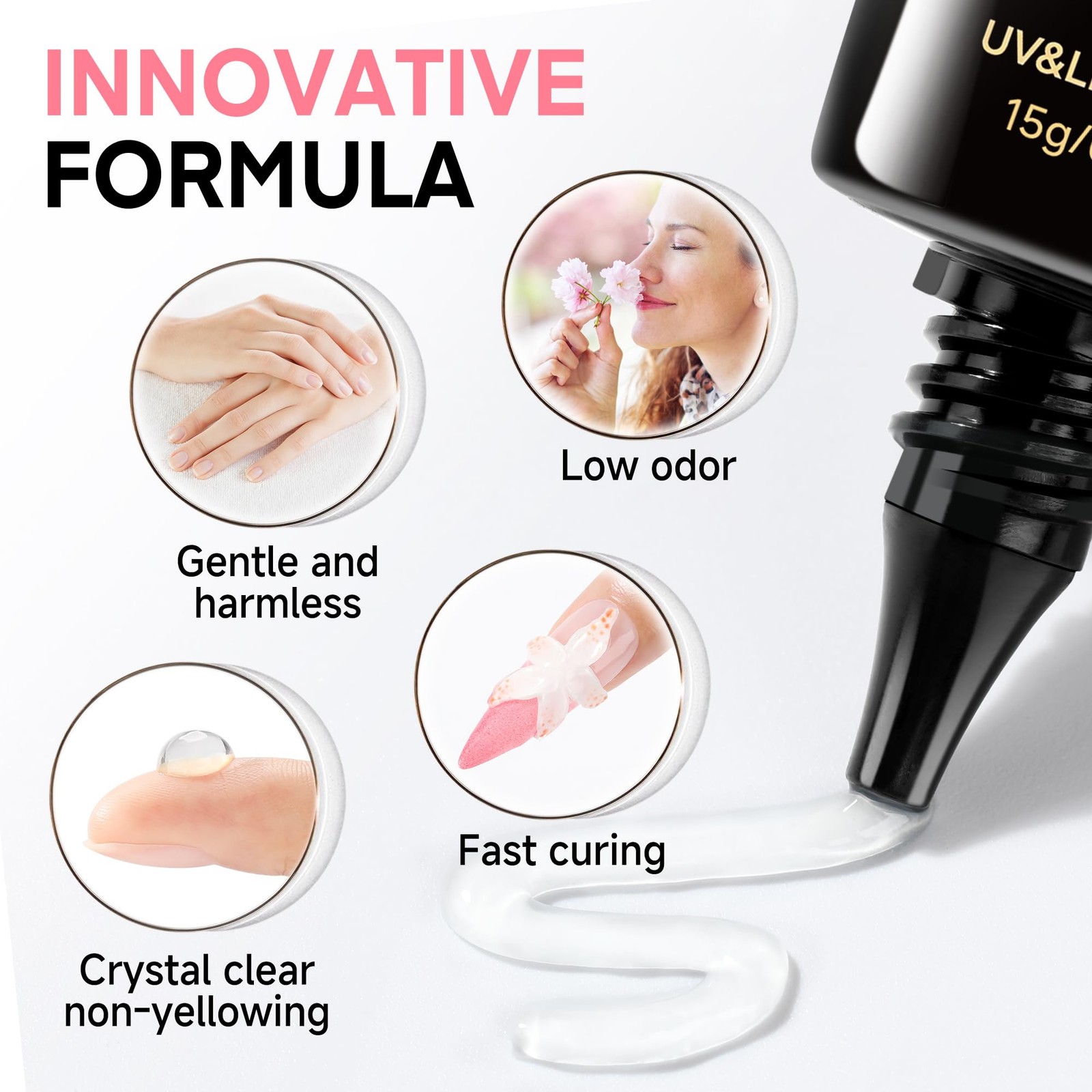 UNA GELLA 3D Gel Nail Art, Sculpting G el Glue 15g 4 in 1 clear