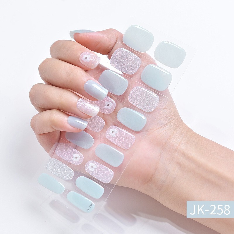Gel Nail Sticker Semi Cured Gel Nail Strips Lasting Nail Sticker UV Lamp Needed