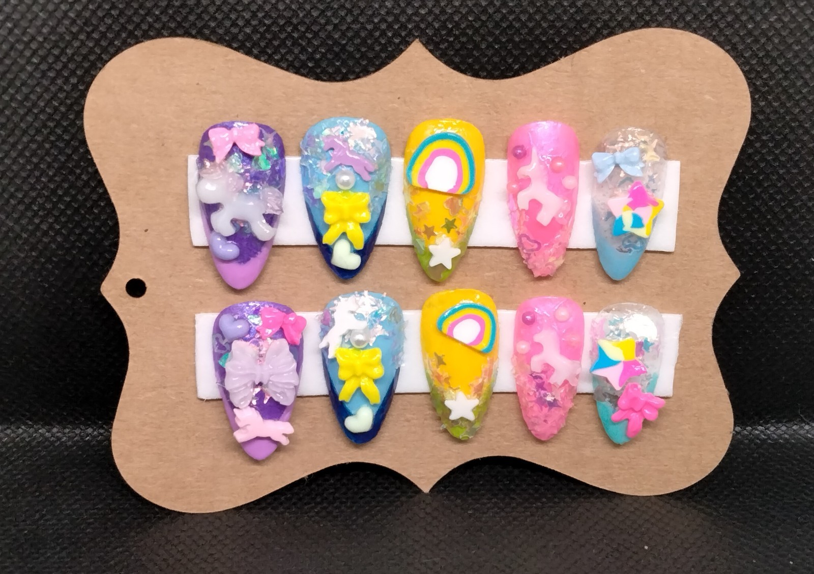 Homemade press on nails medium length / Unicorn Fantasy/ Multi Color Nails