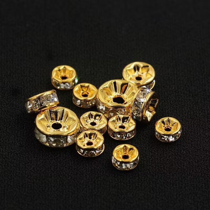 100 Golden Clear Crystal Rhinestone Rondelle Spacers Beads 6mm 8mm 10mm