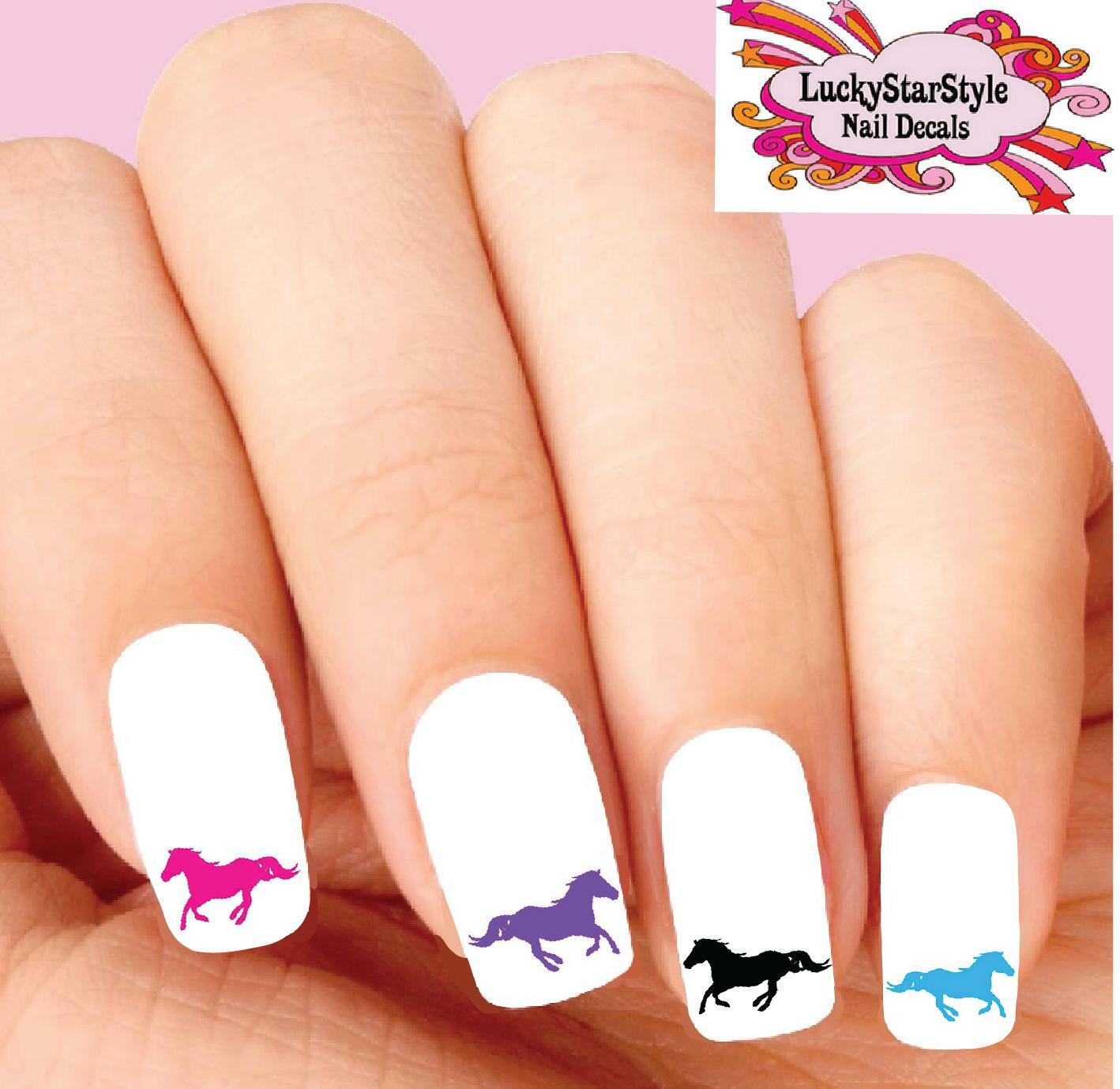 Waterslide Nail Decals Set of 20 – Colorful Horse Run Silhouette Assorted