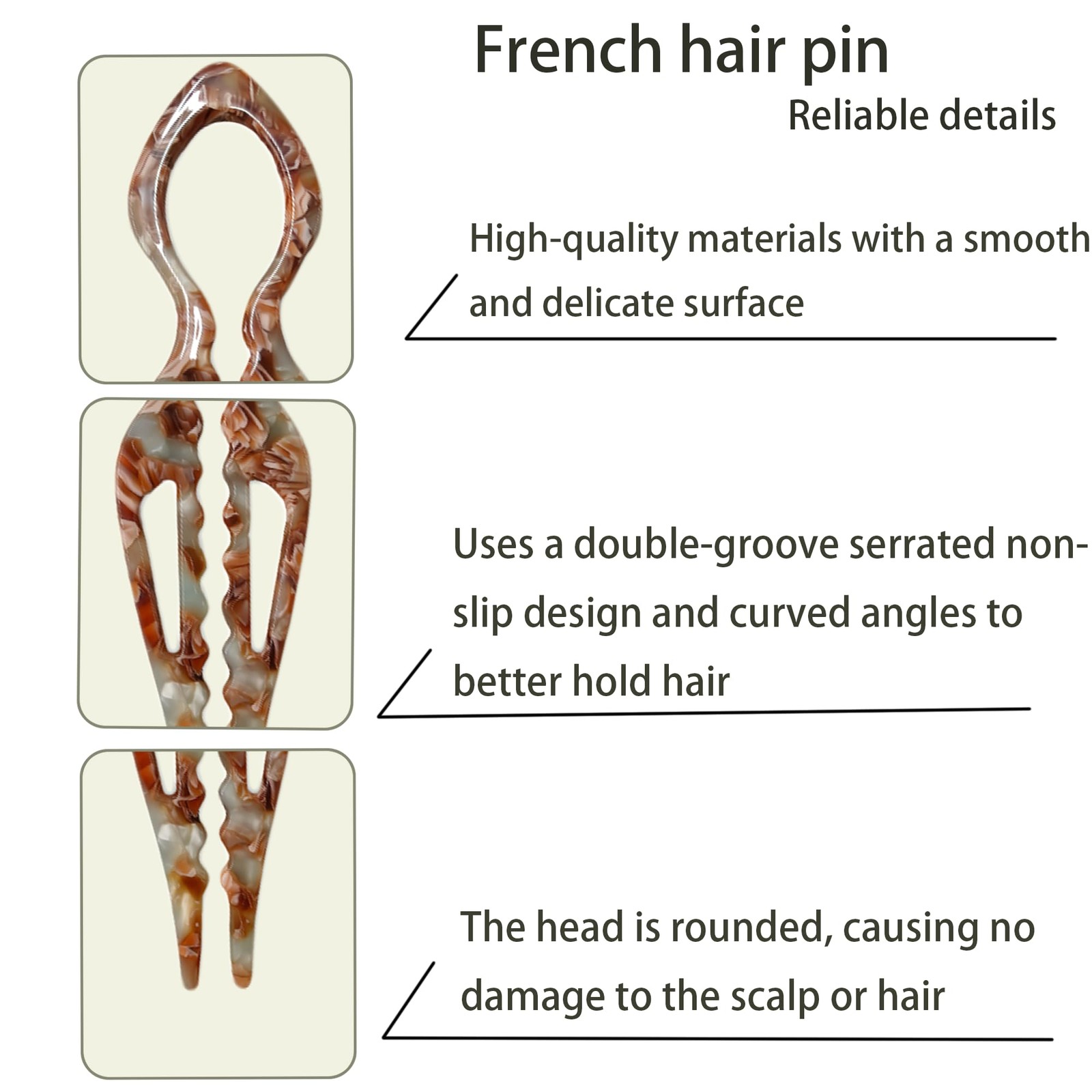 3Pcs Prestige French Hair Pin for Women,Prestige Thin Thick Dark