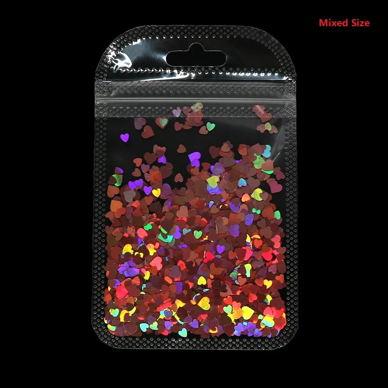 2g Holographic Nail Art Glitter Shiny Sweet Love Red Heart Flakes Sequins 3D Nai