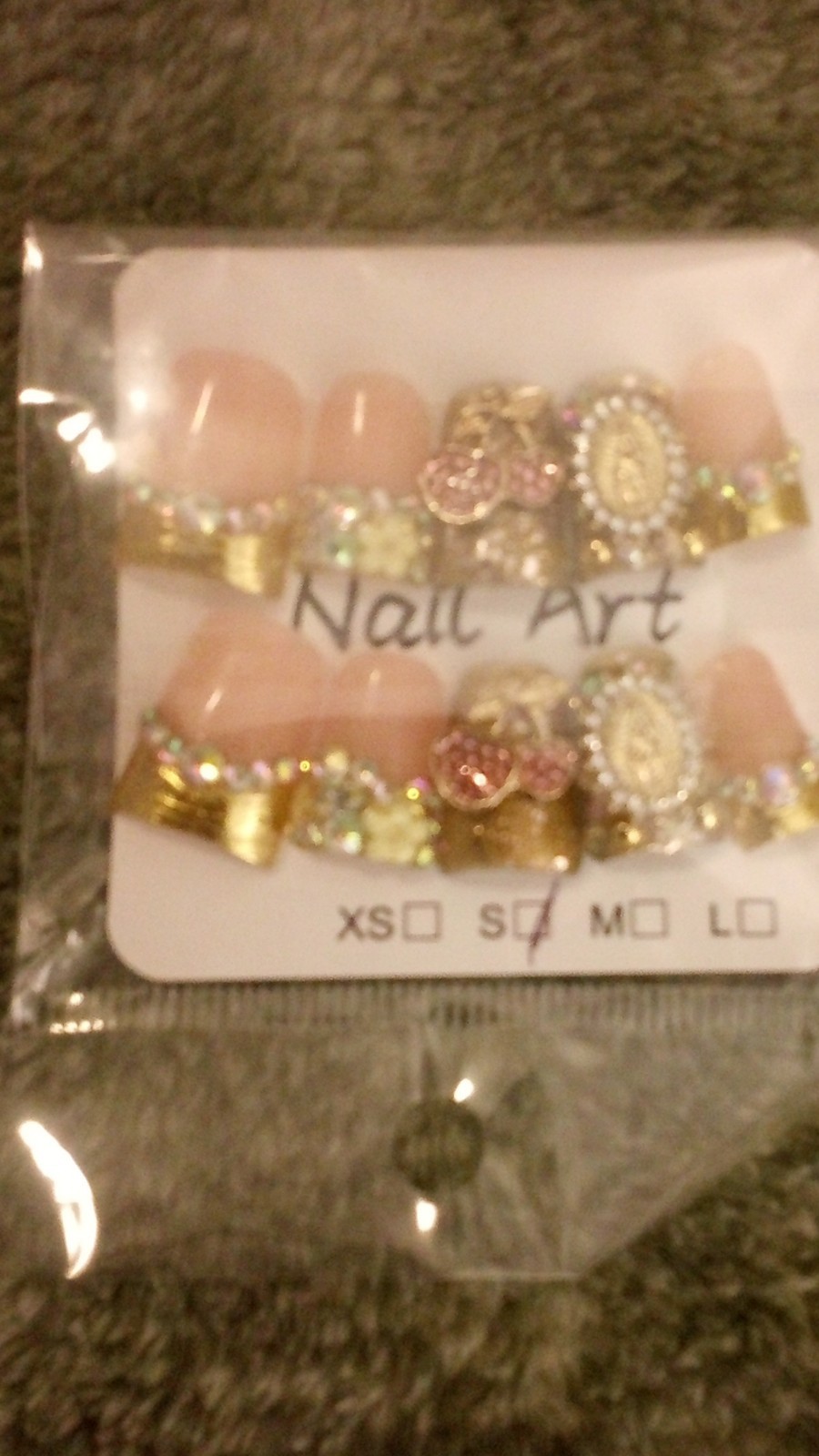 3D Shiny Press-On Nails Pink Gold Short Square Pre-Designed Full Cover Y15