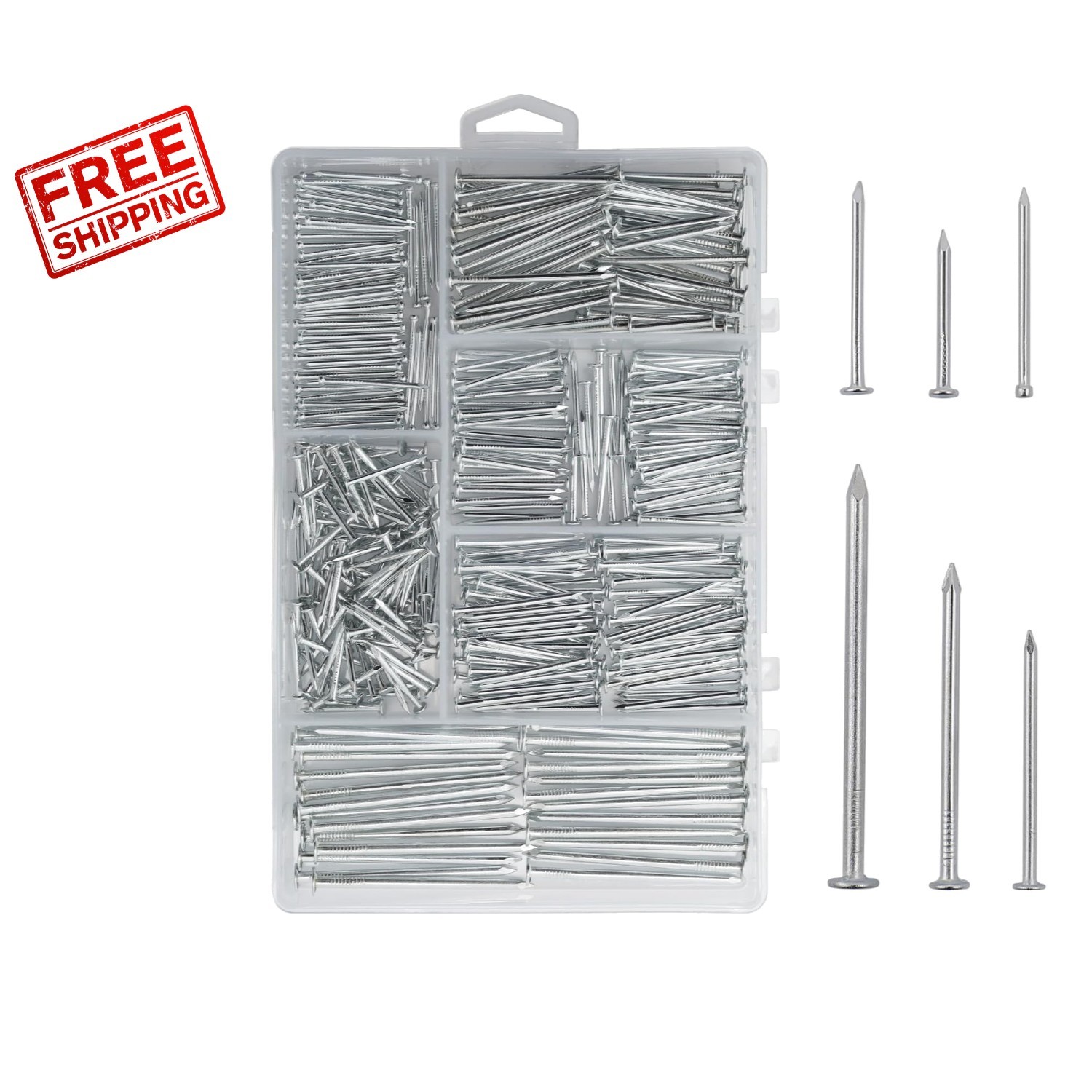 Versatile 376pcs Galvanized Nails in Storage Box – Perfect for Woodworking & DIY