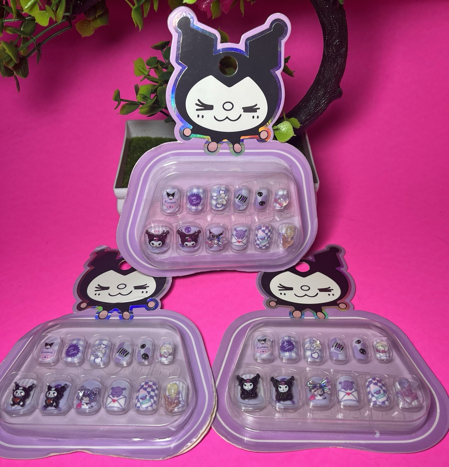3PC Cute Kuromi Cartoon Press On Nails