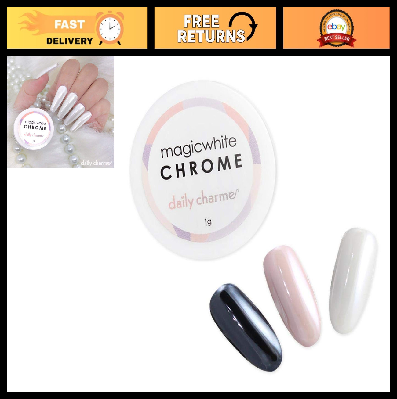 Magic White Nail Chrome Powder 1g – Pearlescent Glazed Donut Nail Art DIY Decor