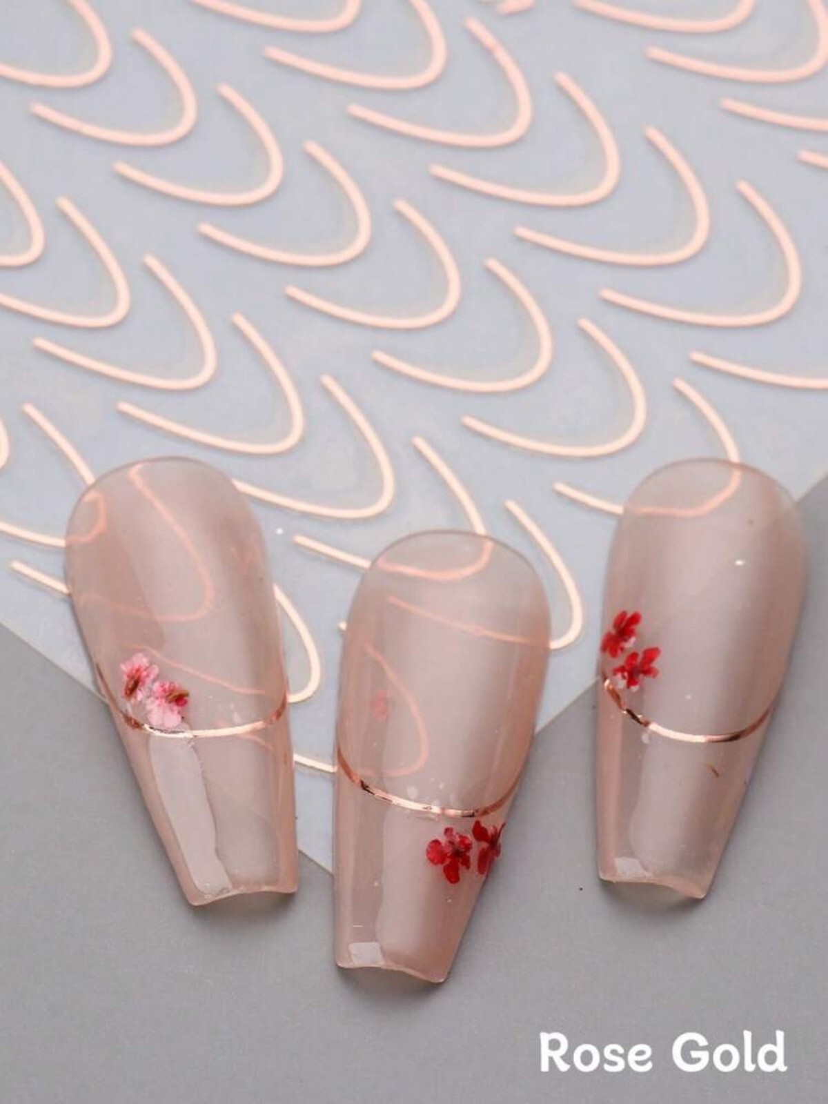 Minimalist French Line Nail Art Stickers Decals Rose Gold White Black CS169