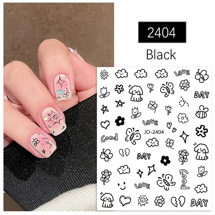 Graffiti Flower Dog Star Nail Stickers Cloud Heart Stars Butterfly Nail Decals