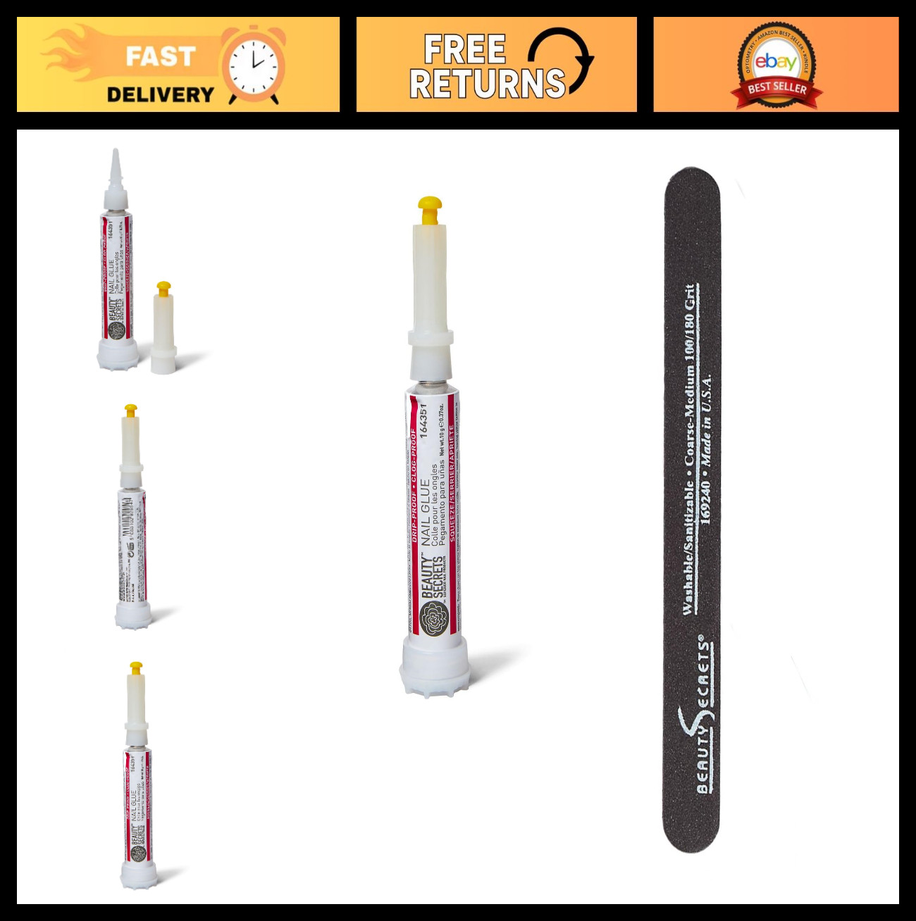 Drip & Clog Proof Nail Glue 1 Pack + Medium Coarse Nail File 180/100 Grit