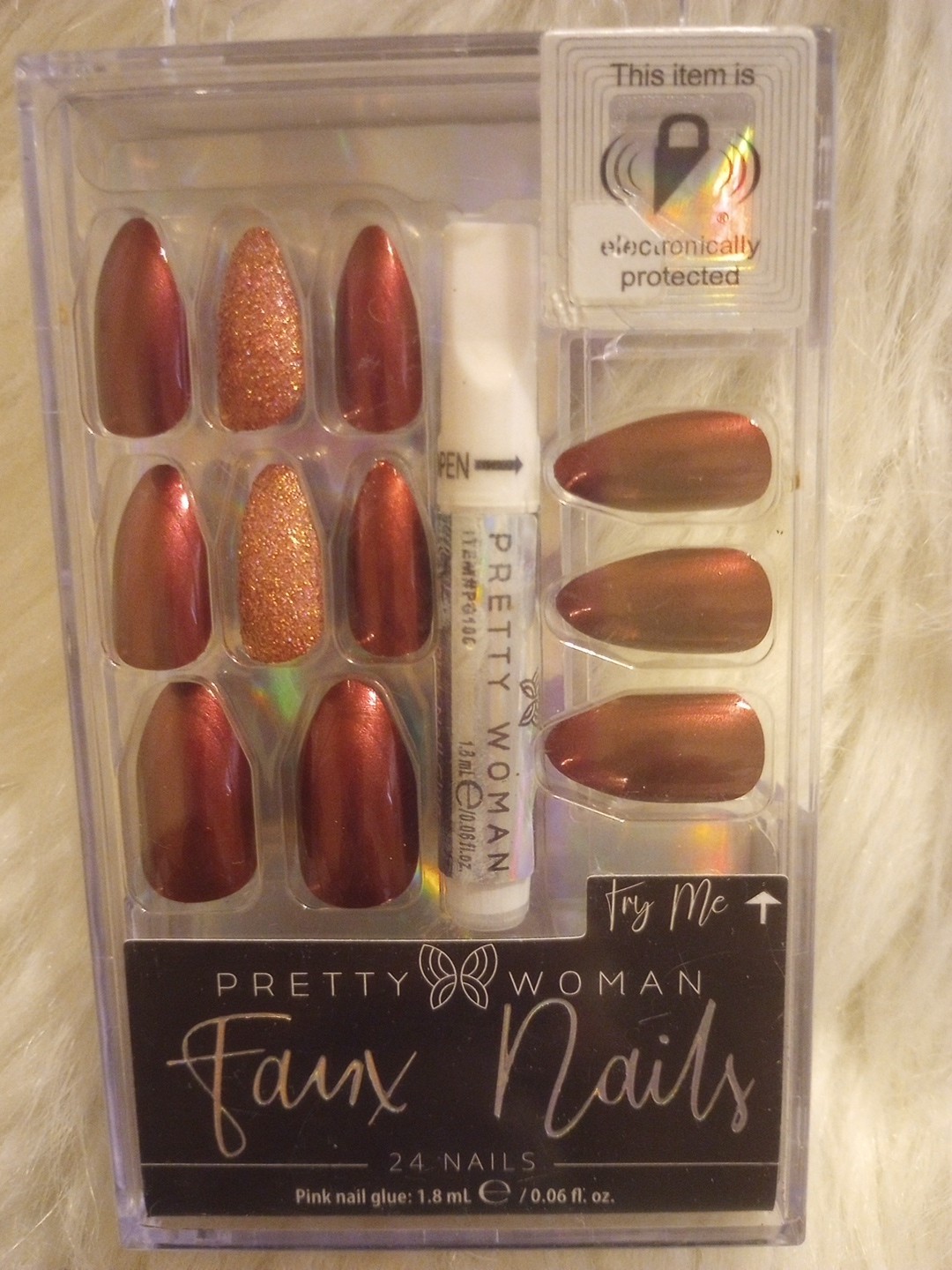 24 Nails Burgundy Press on Faux Fake False Fingernail Pretty Woman Glue Glitter