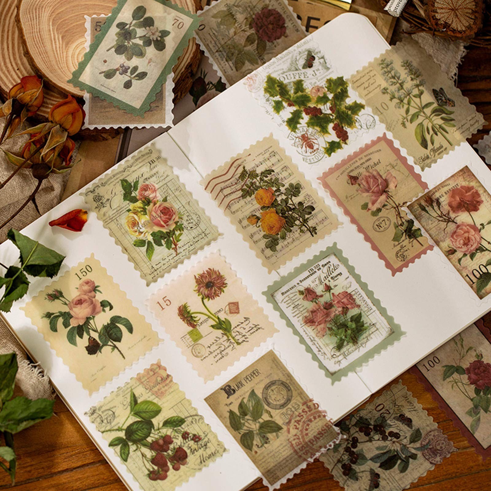 240pcs Vintage Postage Stamp Stickers, Aesthetic Botanical Deco Pap… Fast Ship