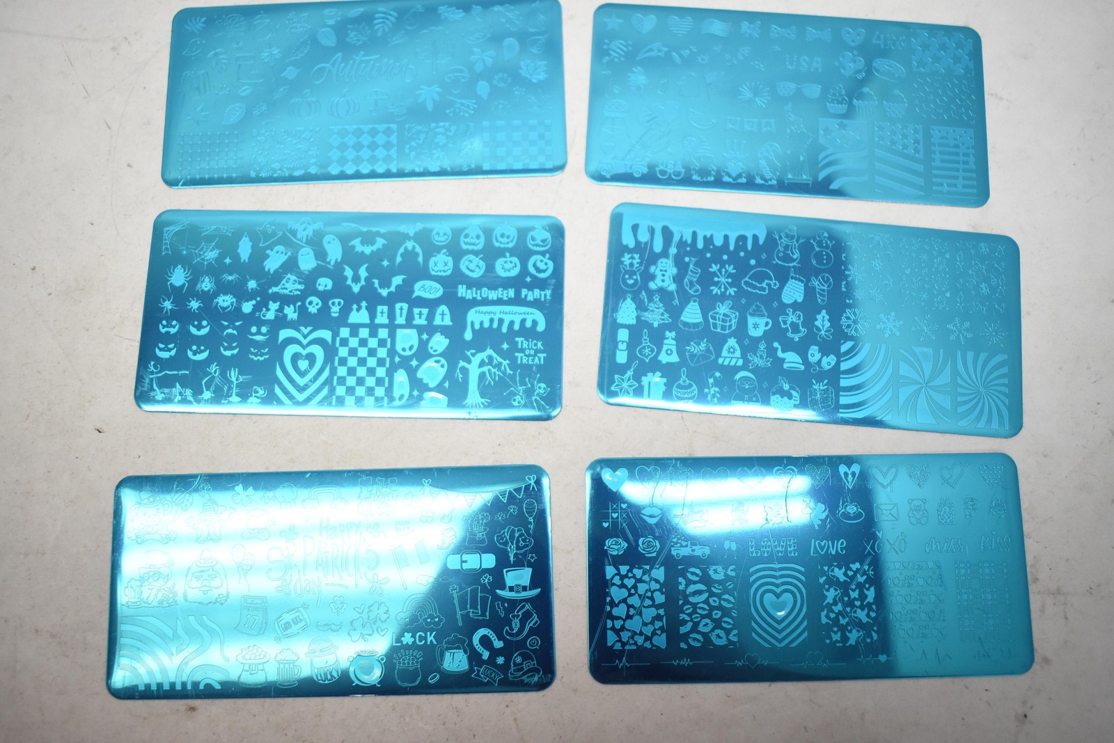 Whaline 6pcs Nail Stamping Plates Blue Metal All Holidays Manicure Art