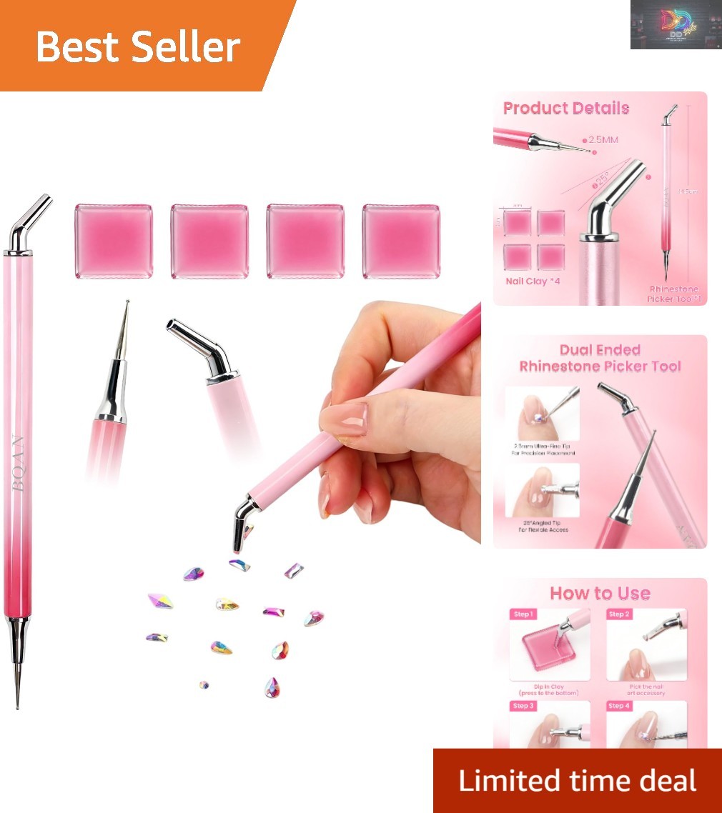 Dual-Ended Rhinestone Picker with Wax Clays – Precision Nail & Craft Art Tool