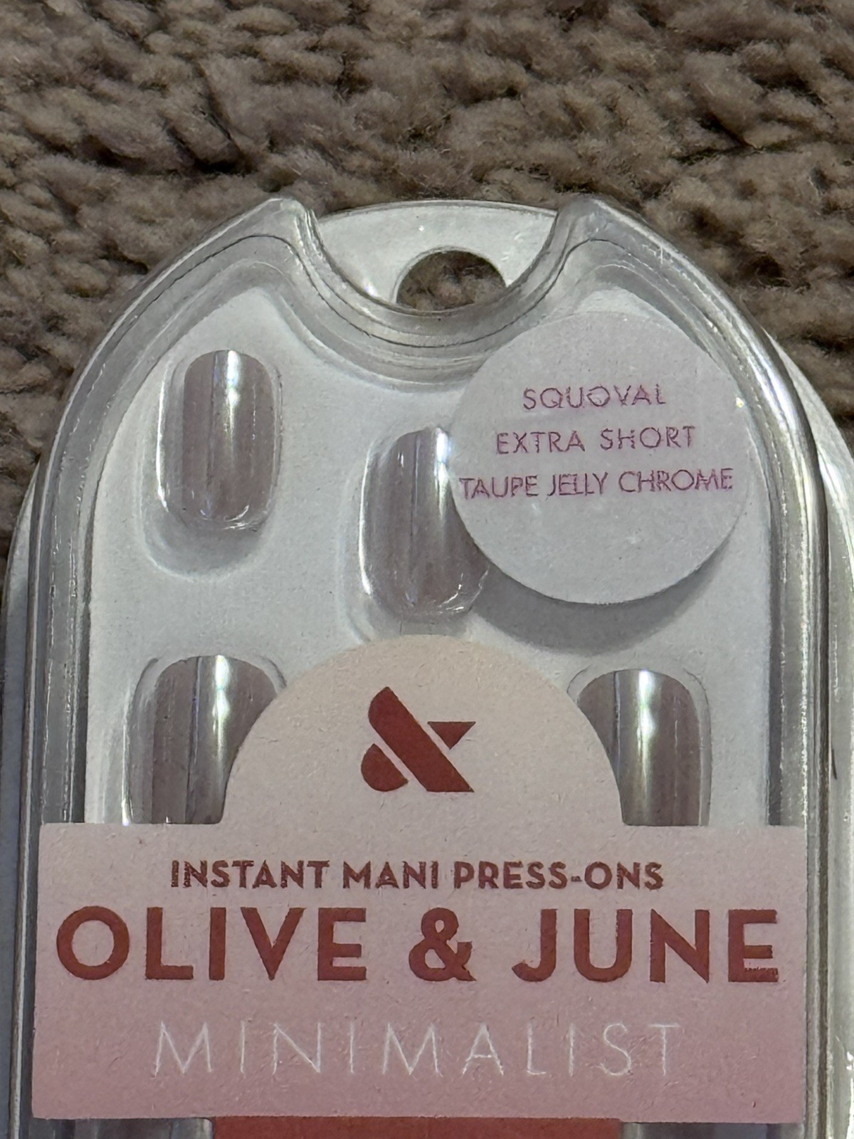 Olive and June Taupe Jelly Chrome Minimalist Instant Press-On Nails Extra Short