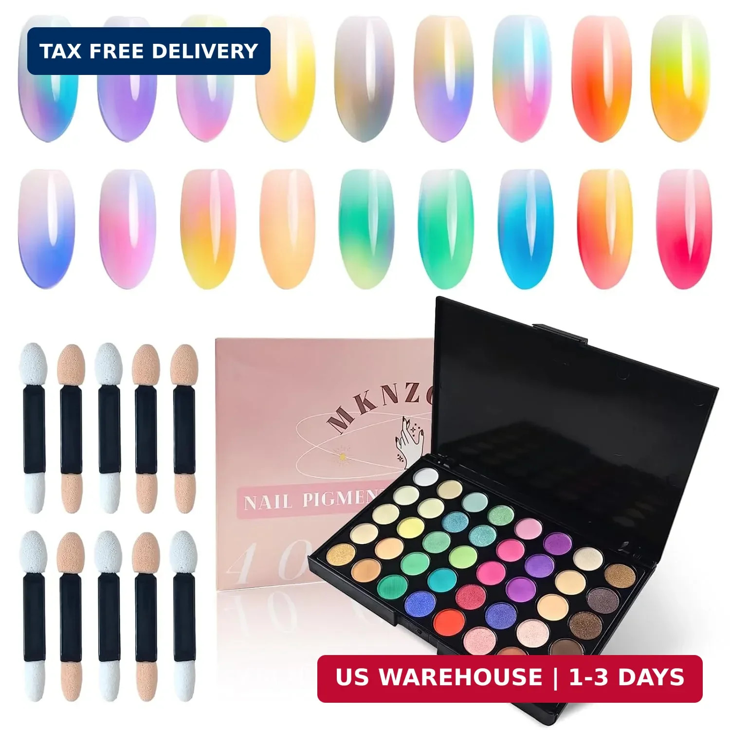 40 Colors Nail Pigment Powder Palette, Ombre Color Pigment Powder for Nails, Pro