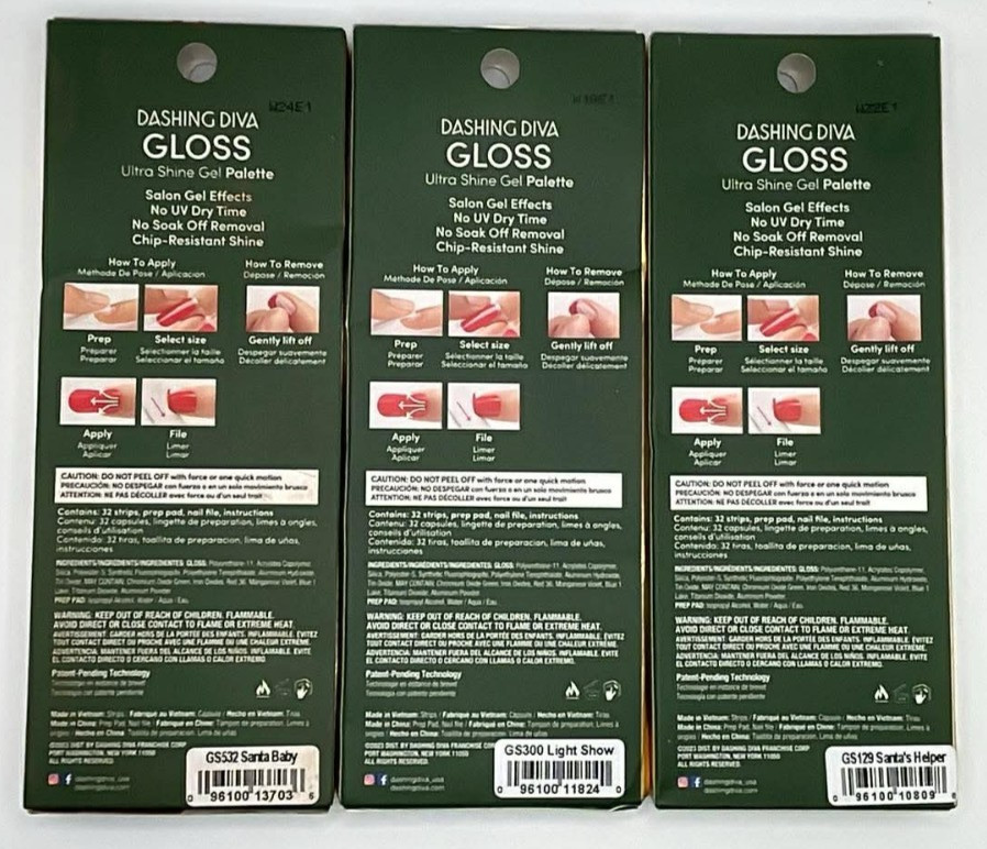 3PC Dashing Diva Gloss Ultra Shine Gel Palette Set ~ 32 Gel Nail Strips EA ~ NEW