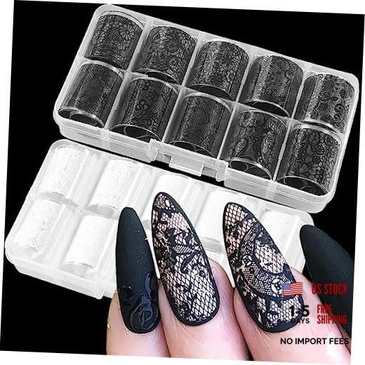 20 Rolls Lace Nail Foil White and Black Nail Transfer Foil Flower Black&white