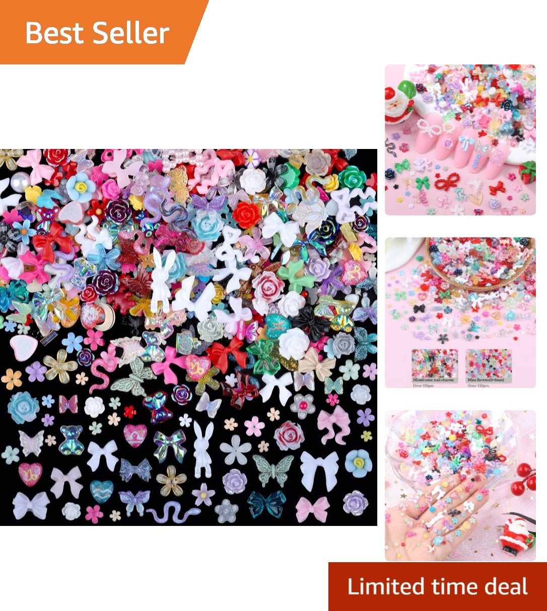 300 Pieces 3D Mix Assorted Resin Nail Charms Hollow Pearl Heart Nail Art Char…