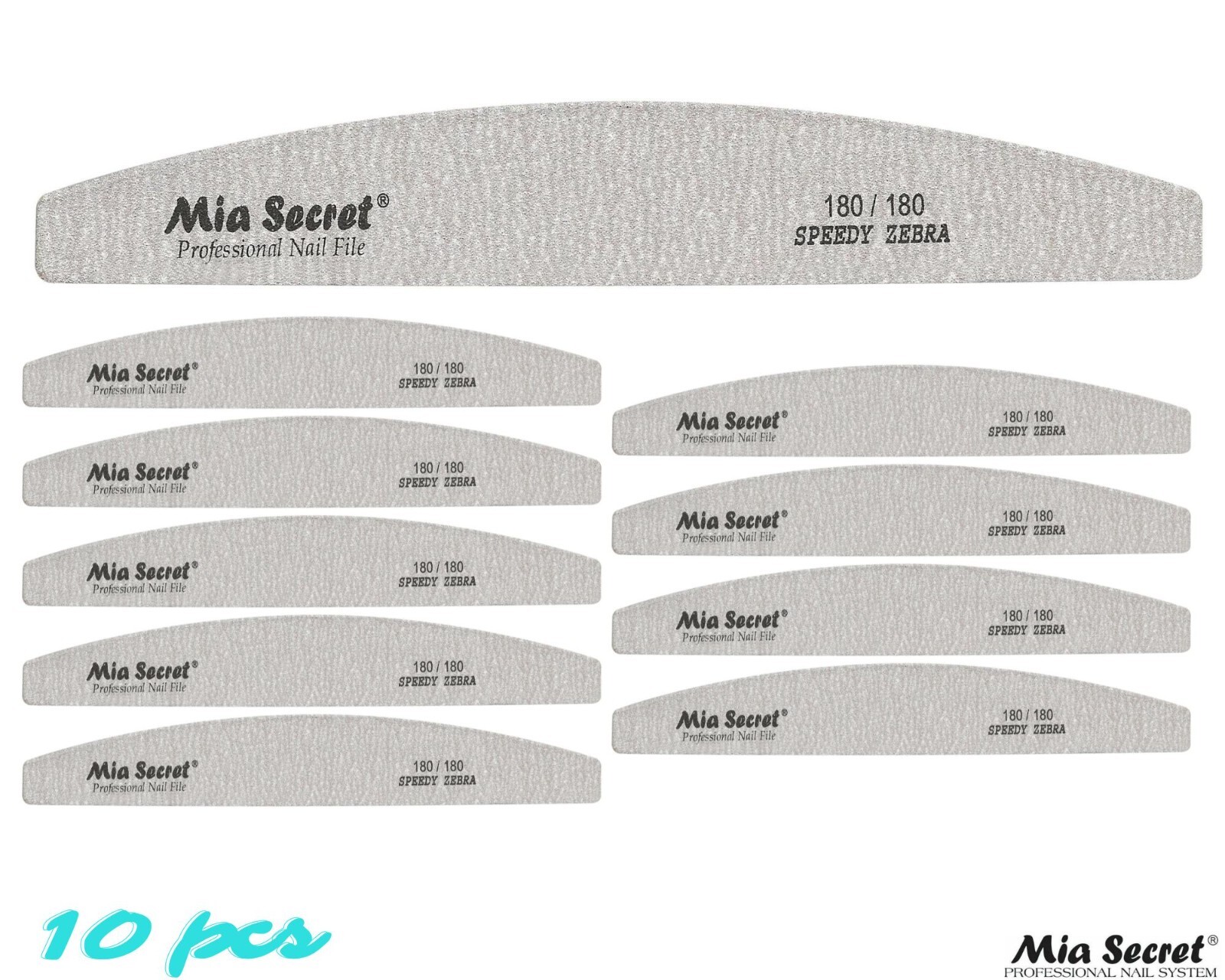 Mia Secret Professional Nail File – SPEEDY ZEBRA HALFMOON 180/180 10pcs Combo