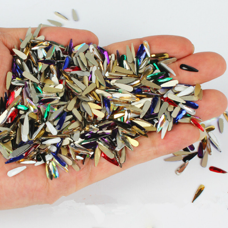 100pcs Nail Art Rhinestones Flat Back Mix Shapes 3D Decor Elongated Glass Stones