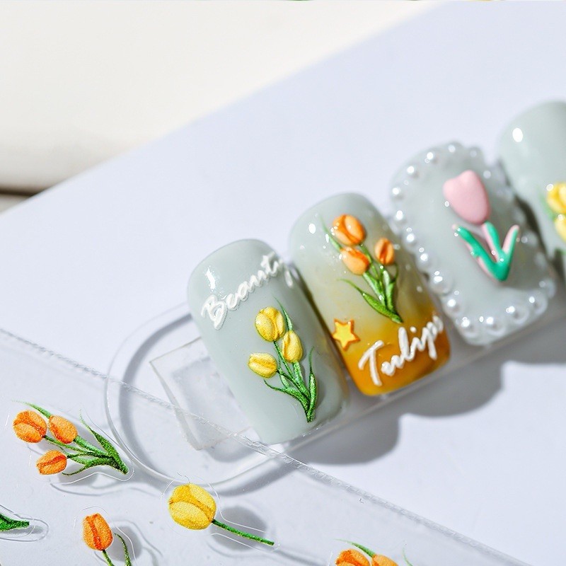 5D Tulip Nail Decal, Nail Decals, DIY Nails, Flowers Embossed Nail Stickers (28)