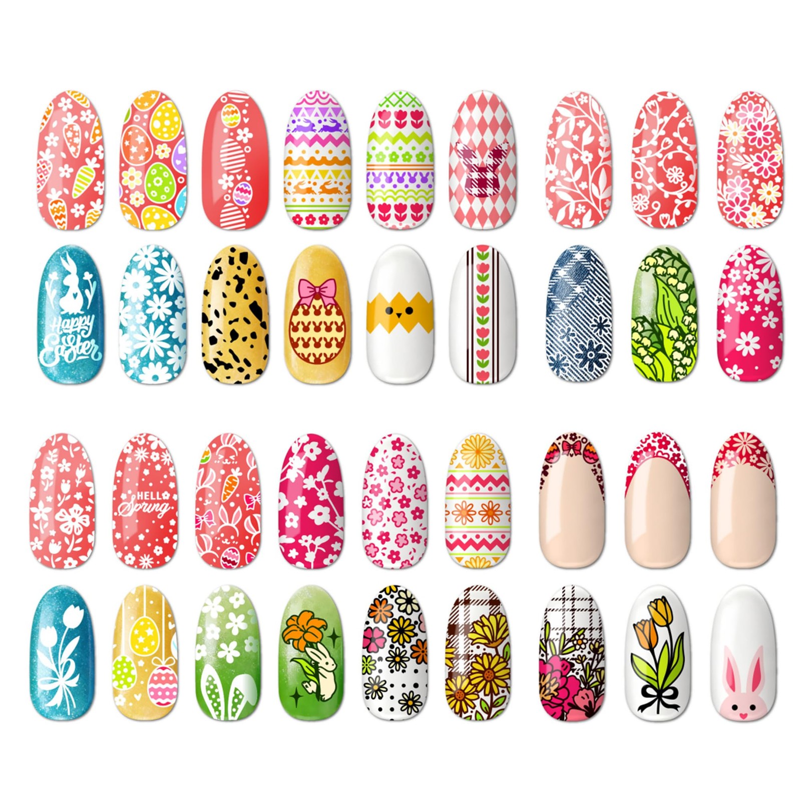 Spring & Easter Nail Stamping Plates Set of 3 – Flowers,Leaves, Bunnies, Eggs…