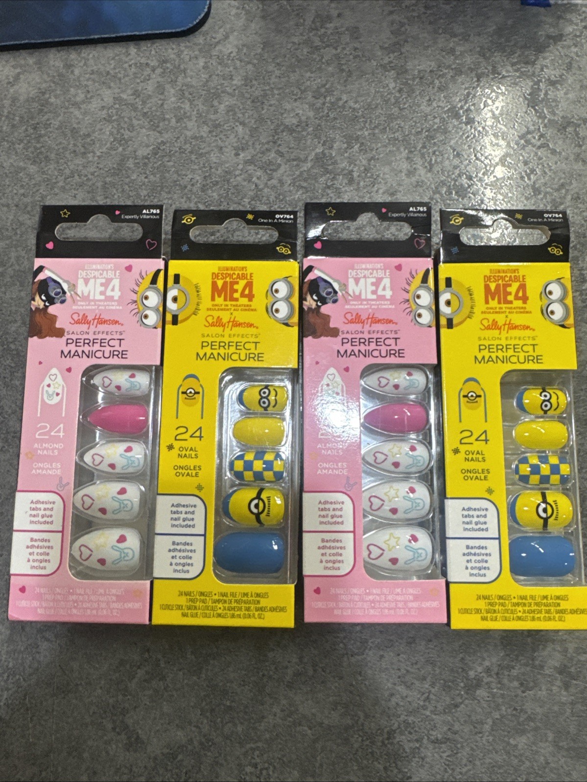 4 Sets: Sally Hansen Despicable Me 4 Perfect Manicure Press-on Nails Almond Oval