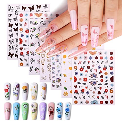 30 Sheets Nail Art Stickers Colorful Butterfly Flower 3D Self-Adhesive Nail