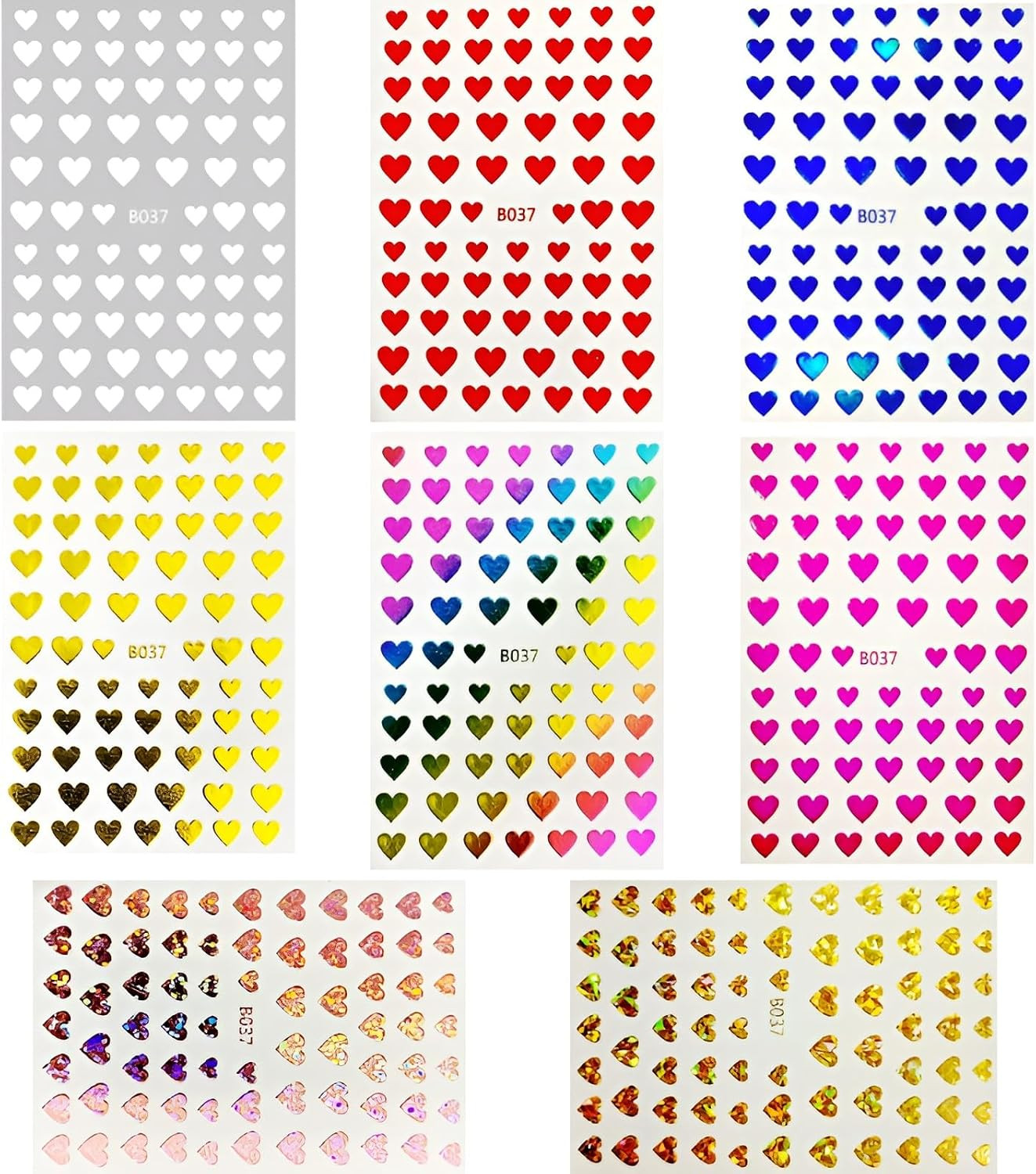 8 Sheets Valentine’S Day Nail Art Stickers Heart Nail Supplies 3D Self-Adhesive