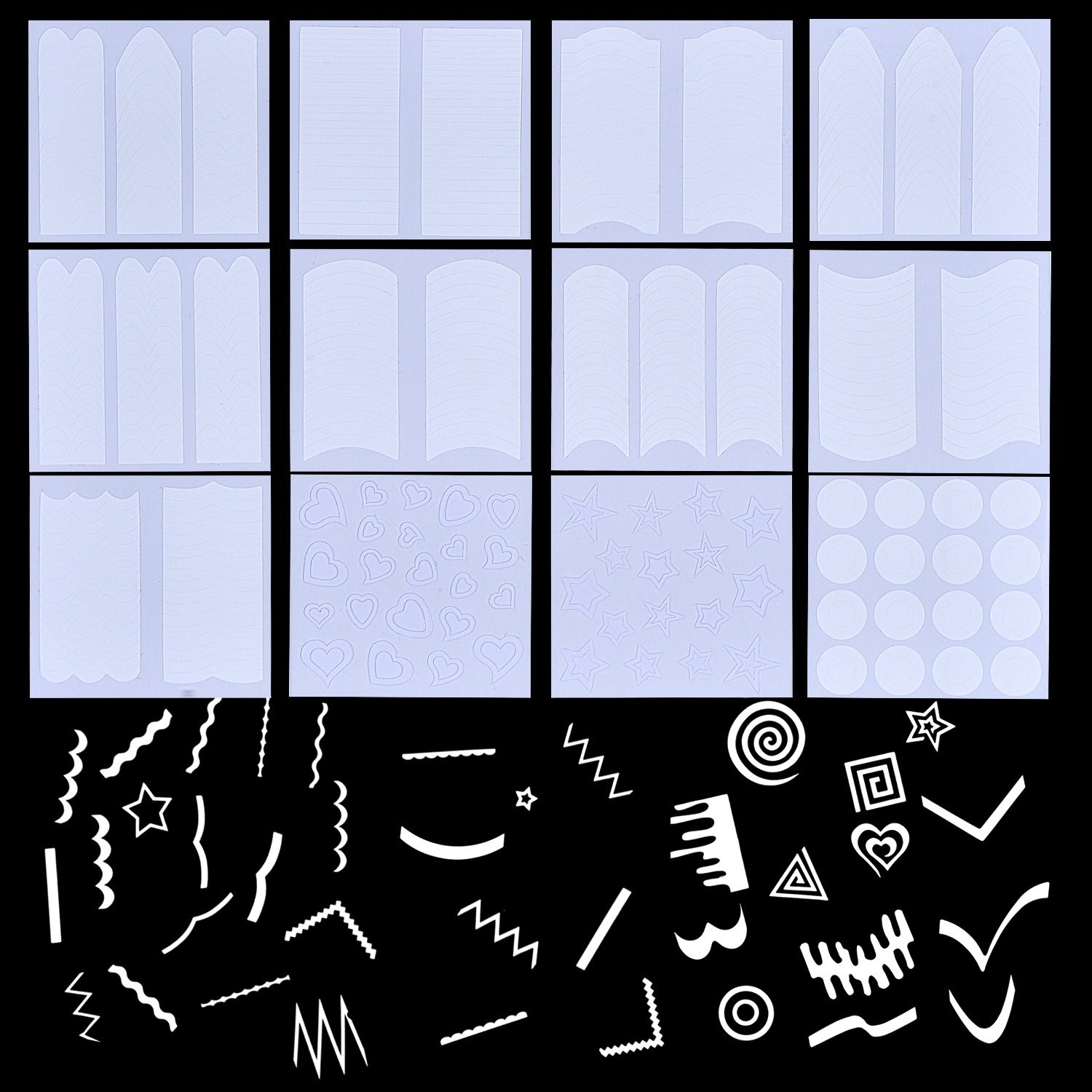 eBoot 1275 Pieces 49 Designs Nail Art Stencils French Tip Guides Stickers Form