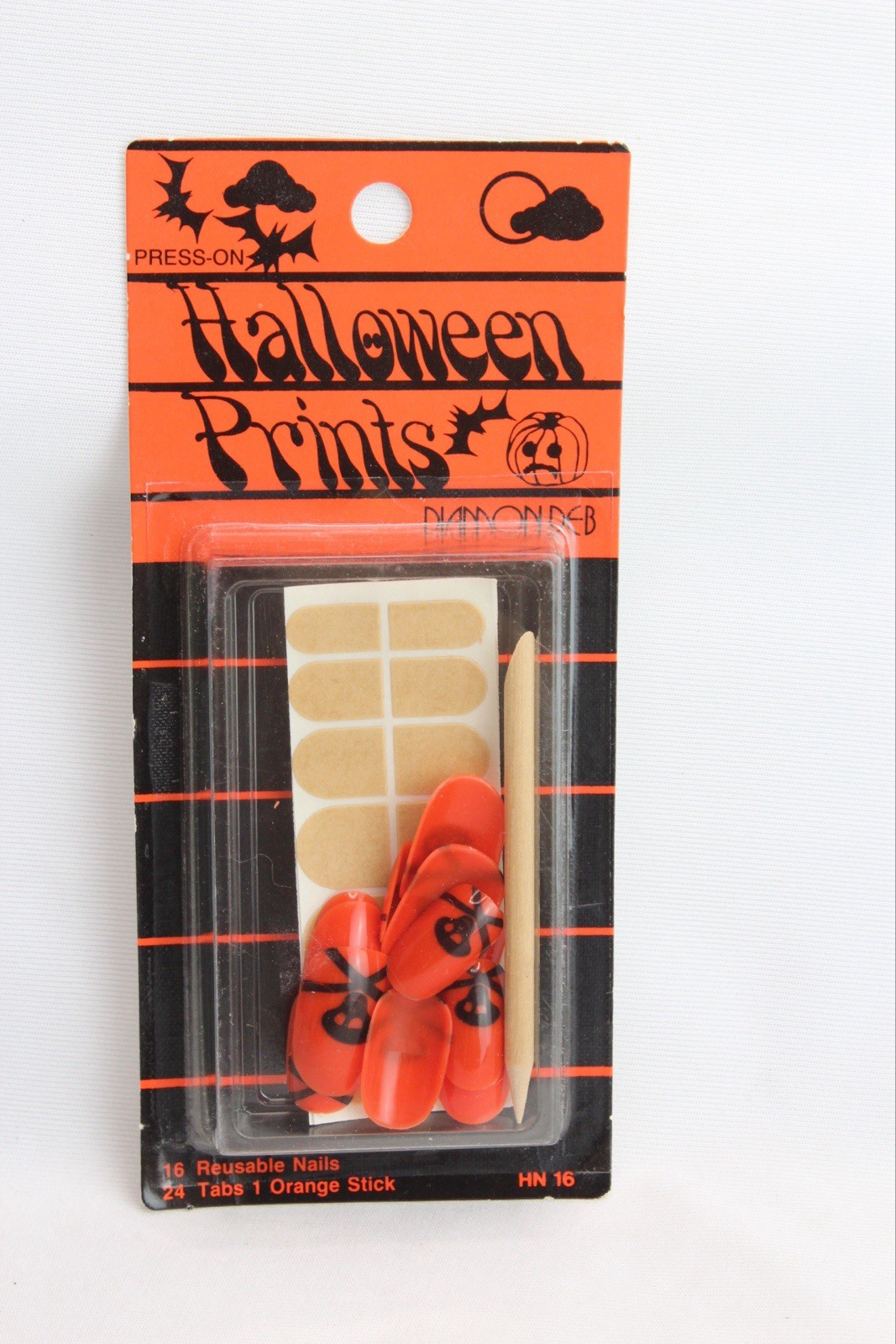 Diamon Deb Kurlash Halloween Press On Nails Vintage 1980s Orange Black Skulls
