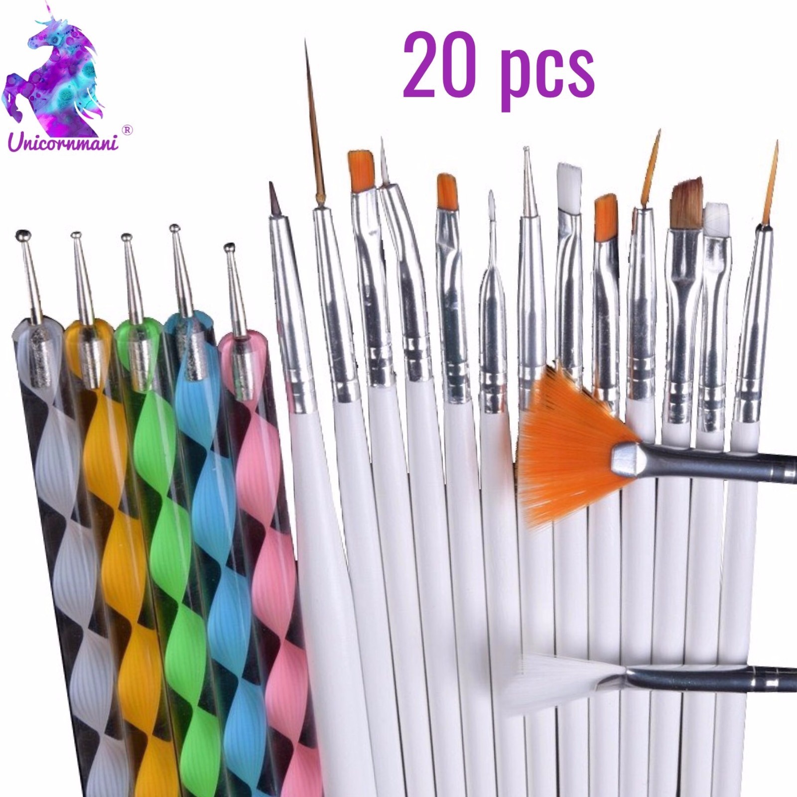 20pcs Nail BRUSH SET Dotting Acrylic UV Builder Art Gel Polish Painting KIT UK